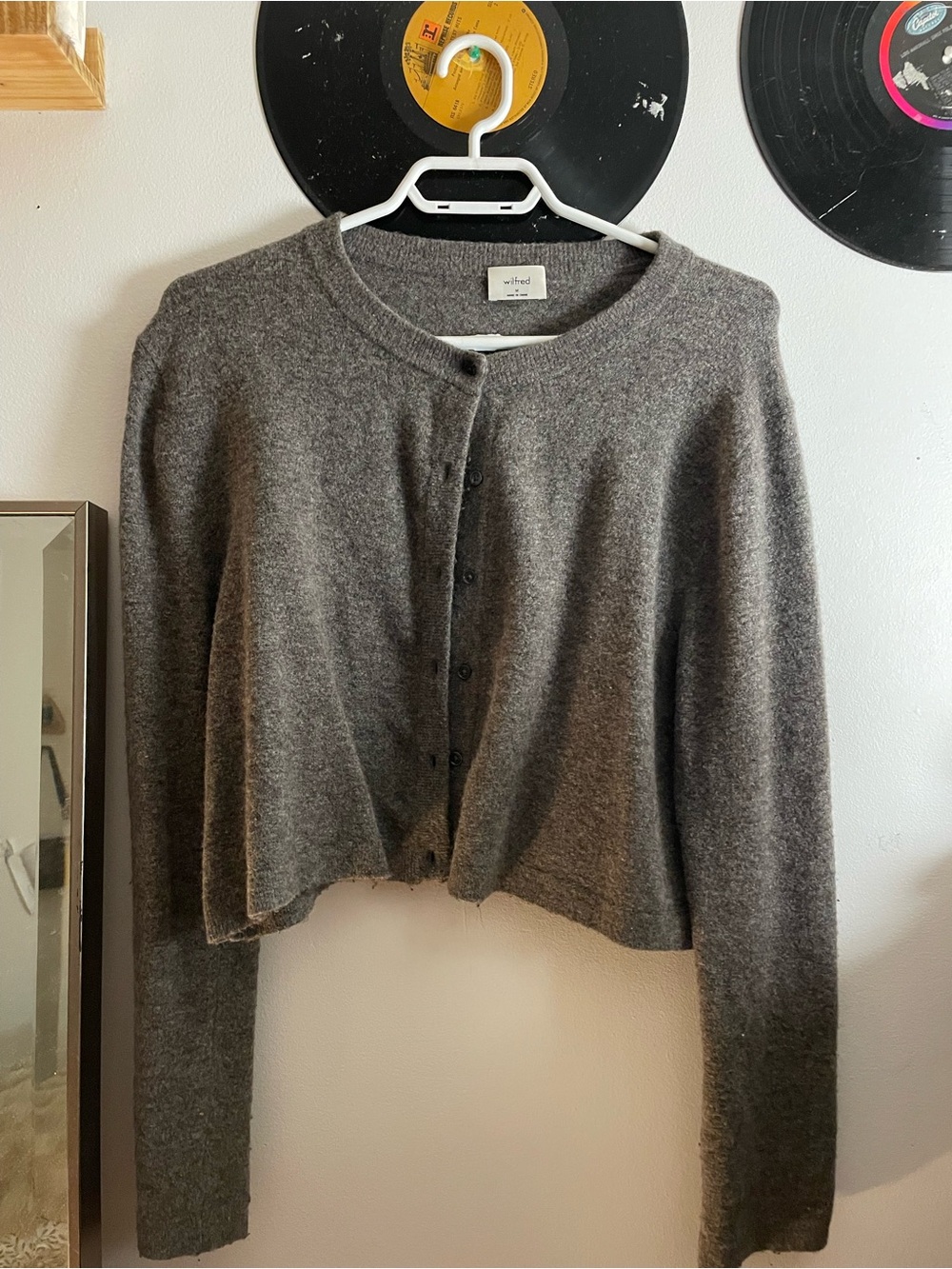 Wilfred Heather Gray Button Front Cropped Cardigan